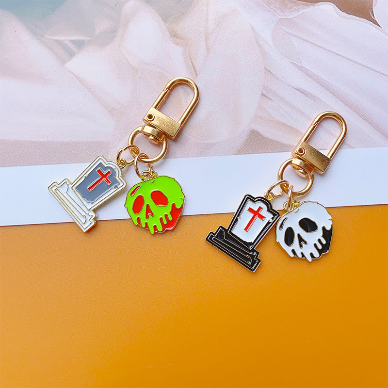 Wholesale Halloween Skull Tombstone Alloy Keychain